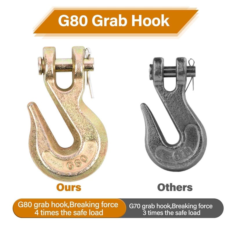 Lechansen 5/16'' G80 Clevis Grab Hooks, 10 Pack Grade 80 Chain Hook Heavy Duty, 5/16" Zinc Plate Tow Hooks Binder Chain Hook for Transport, 4,900 Lbs Working Load Limit - Image 3